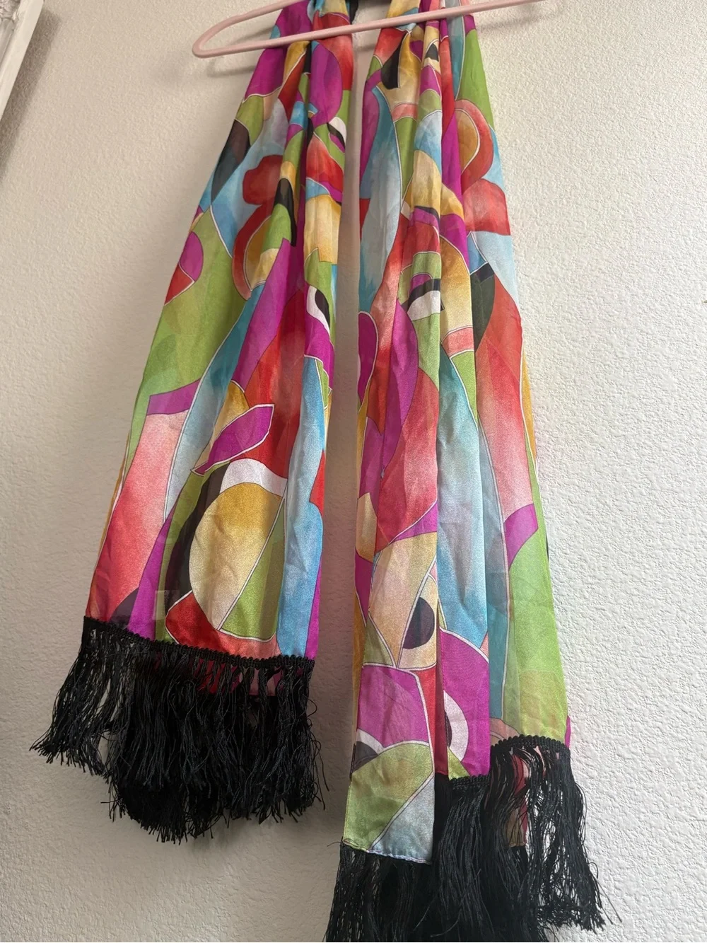 Multicolor Geometric Fringe Scarf - Lightweight Women's Wrap